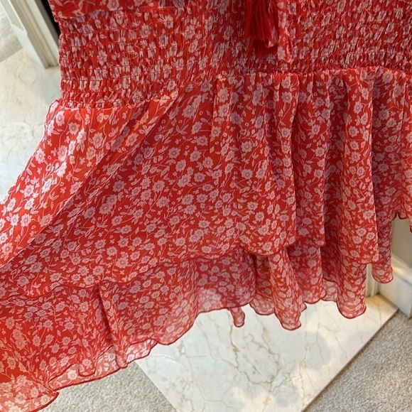 Zara Floral Flounced Hem Mini Dress Size Medium - Picture 6 of 14